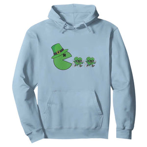 St Patricks Day Retro Gamer Eating Shamrock Lucky Gift Hoodie TS12 Light Blue Print Your Wear