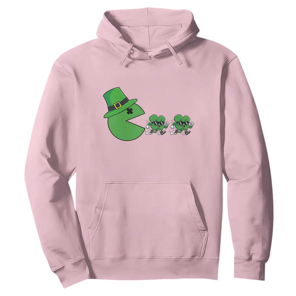 St Patricks Day Retro Gamer Eating Shamrock Lucky Gift Hoodie TS12 Light Pink Print Your Wear