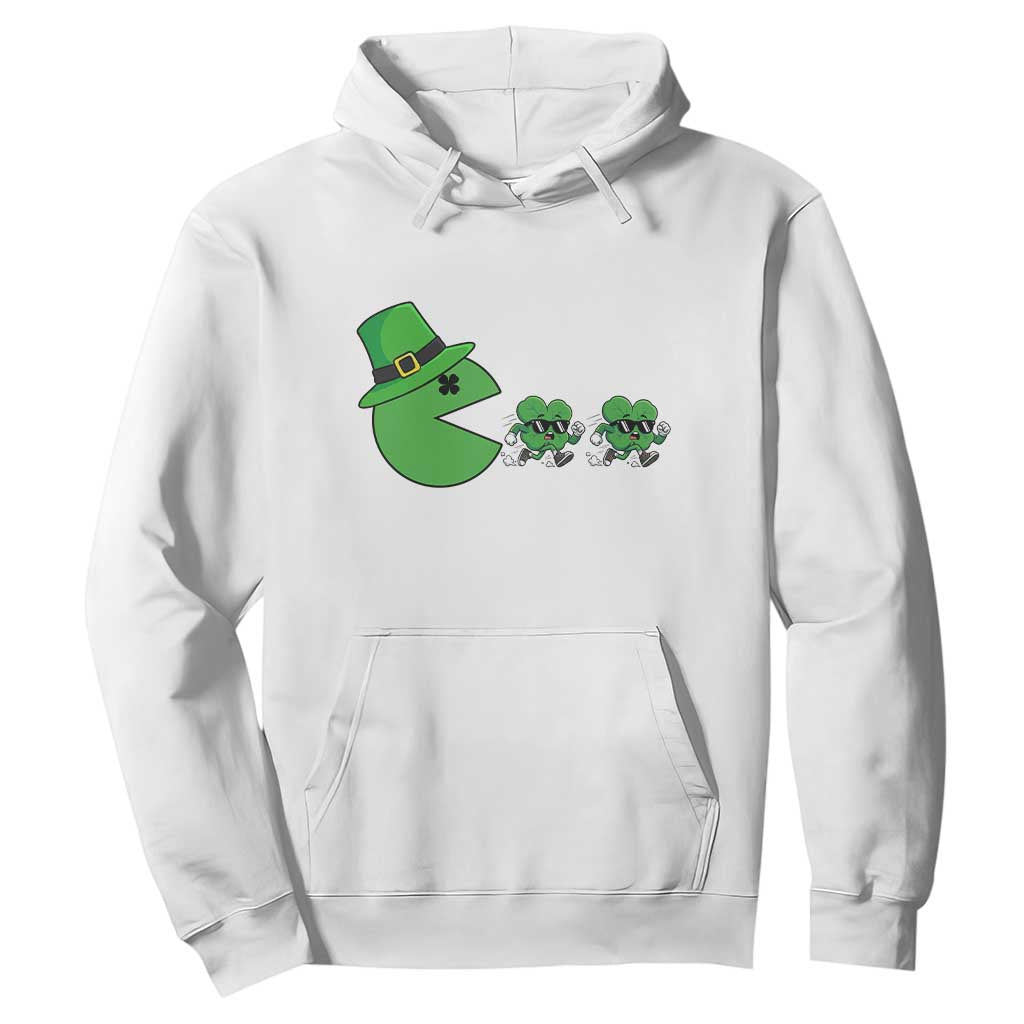 St Patricks Day Retro Gamer Eating Shamrock Lucky Gift Hoodie TS12 White Print Your Wear
