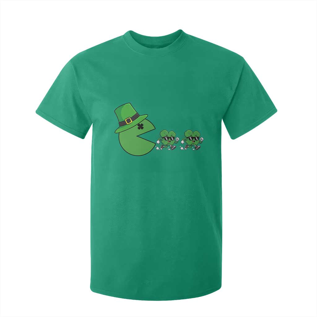 St Patricks Day Retro Gamer Eating Shamrock Lucky Gift T Shirt For Kid TS12 Irish Green Print Your Wear