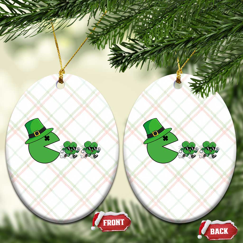 St Patricks Day Retro Gamer Eating Shamrock Lucky Gift Ceramic Ornament TS12 Print Your Wear