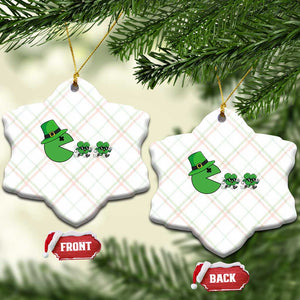 St Patricks Day Retro Gamer Eating Shamrock Lucky Gift Ceramic Ornament TS12 Print Your Wear