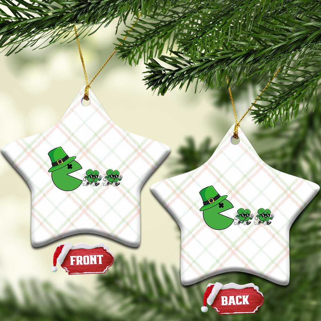 St Patricks Day Retro Gamer Eating Shamrock Lucky Gift Ceramic Ornament TS12 Print Your Wear