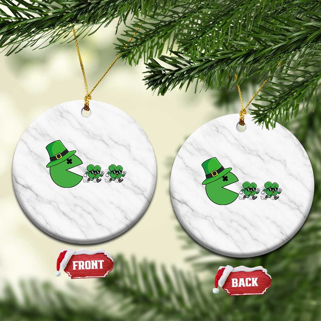 St Patricks Day Retro Gamer Eating Shamrock Lucky Gift Ceramic Ornament TS12 1pc White Marble Print Your Wear