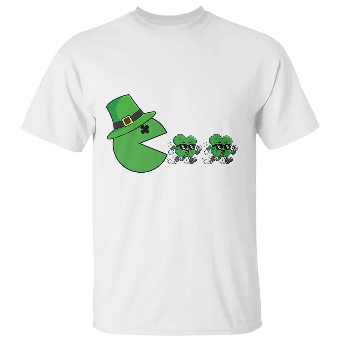 St Patricks Day Retro Gamer Eating Shamrock Lucky Gift T Shirt TS12 White Print Your Wear