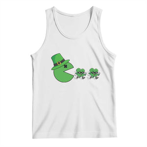 St Patricks Day Retro Gamer Eating Shamrock Lucky Gift Tank Top TS12 White Print Your Wear