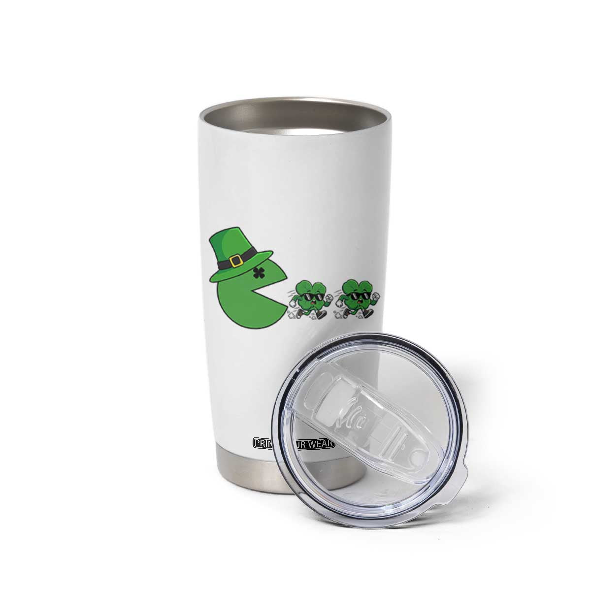 St Patricks Day Retro Gamer Eating Shamrock Lucky Gift Tumbler Cup TS12 Print Your Wear