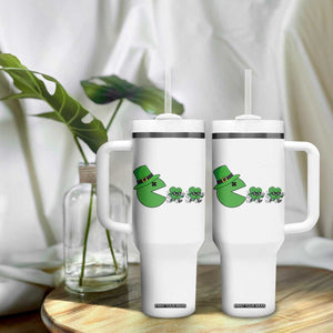 St Patricks Day Retro Gamer Eating Shamrock Lucky Gift Tumbler With Handle TS12 Print Your Wear