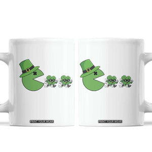 St Patricks Day Retro Gamer Eating Shamrock Lucky Gift Coffee Mug TS12 White Print Your Wear