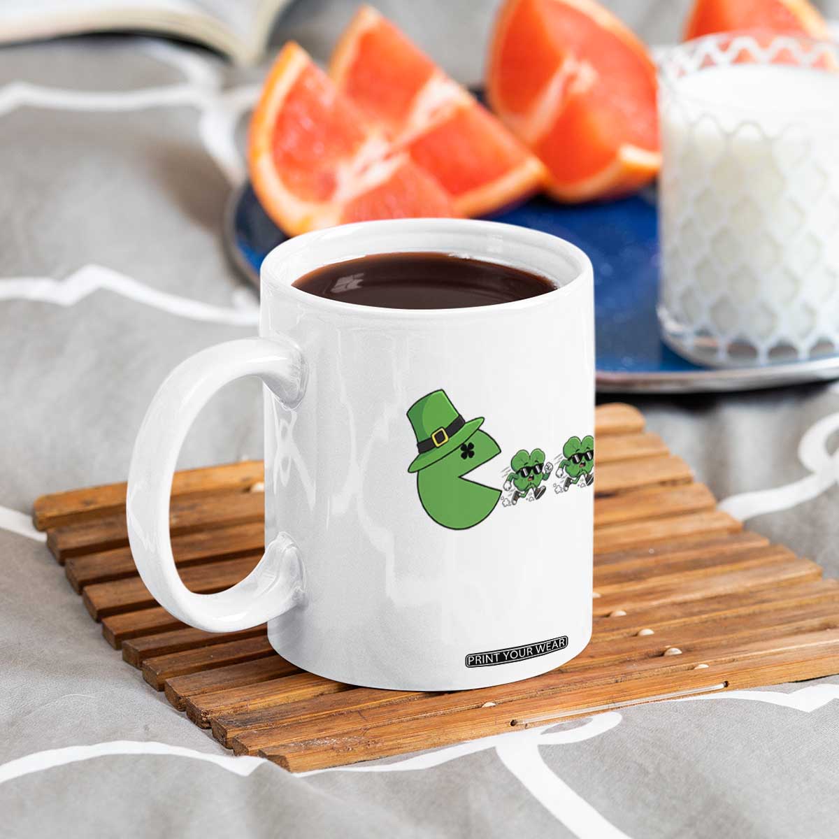St Patricks Day Retro Gamer Eating Shamrock Lucky Gift Coffee Mug TS12 Print Your Wear