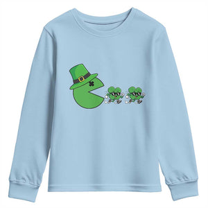 St Patricks Day Retro Gamer Eating Shamrock Lucky Gift Youth Sweatshirt TS12 Light Blue Print Your Wear