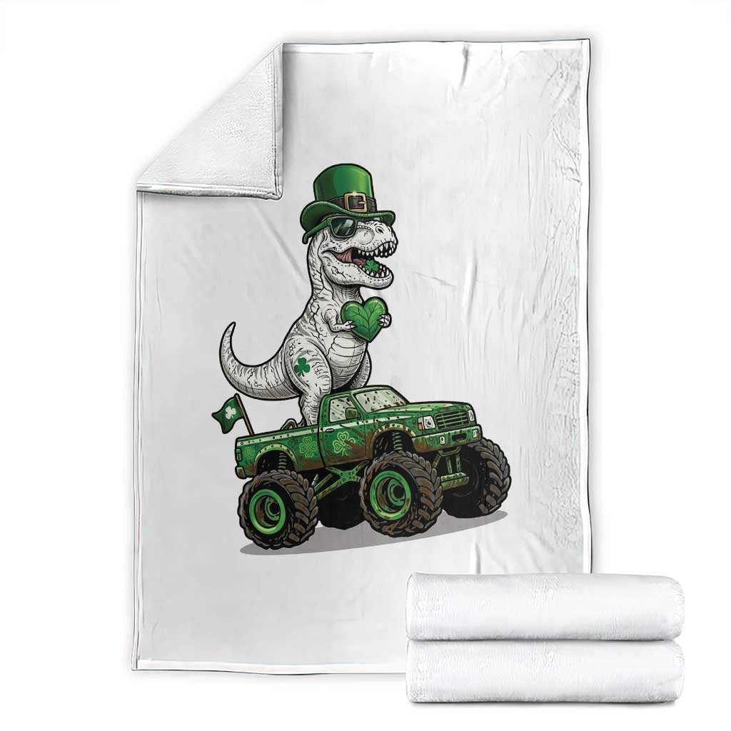 Funny St Patricks Day Dinosaur Truck Throw Blanket Lucky Dino Gift TS12 White Print Your Wear