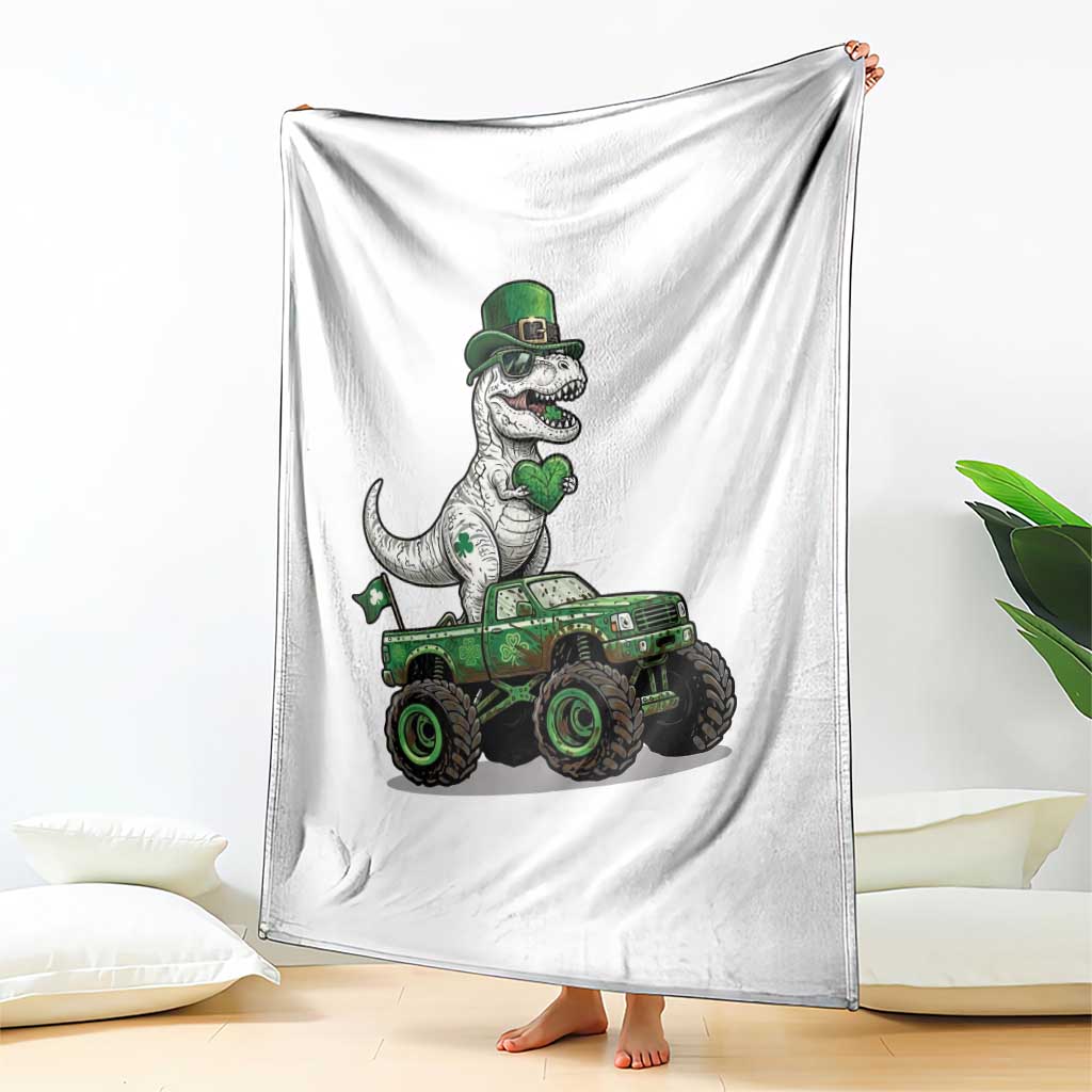 Funny St Patricks Day Dinosaur Truck Throw Blanket Lucky Dino Gift TS12 Print Your Wear