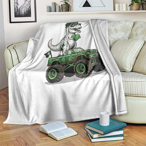 Funny St Patricks Day Dinosaur Truck Throw Blanket Lucky Dino Gift TS12 Print Your Wear