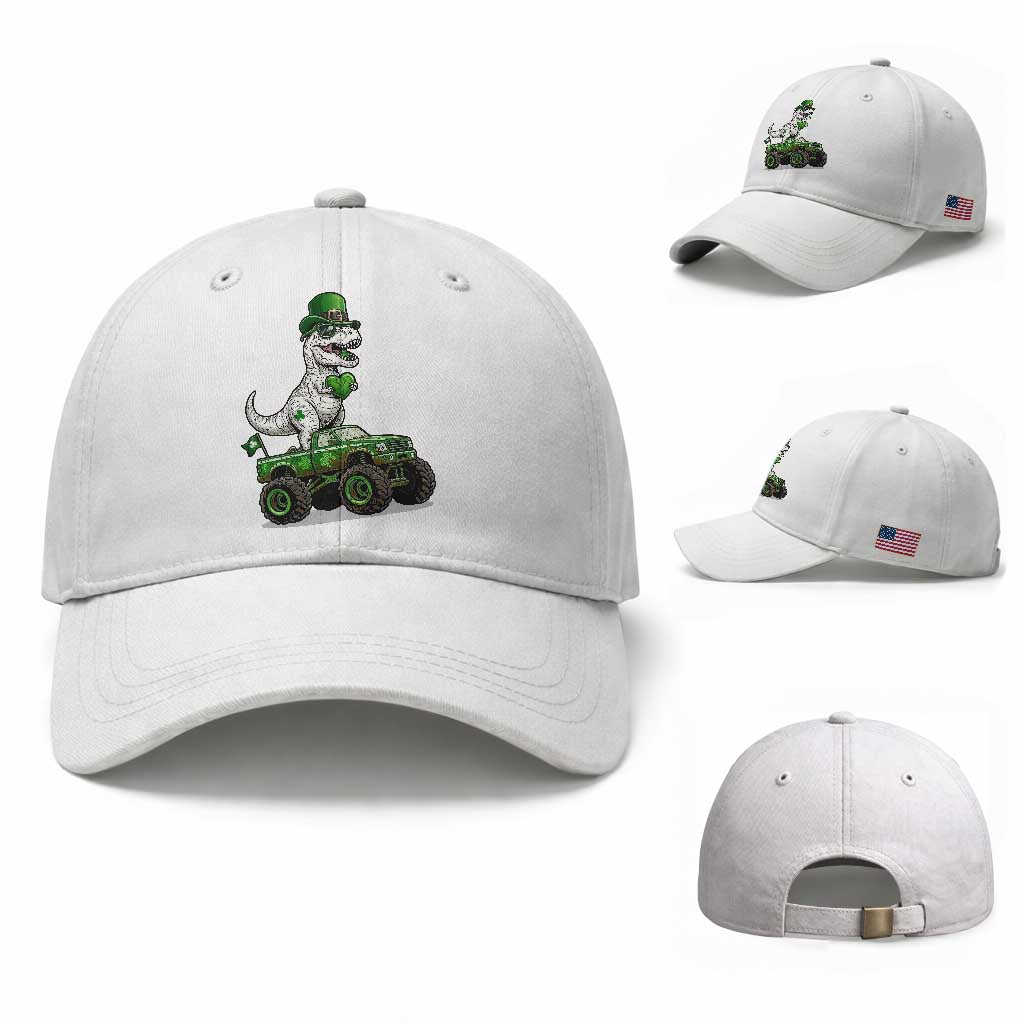 Funny St Patricks Day Dinosaur Truck Baseball Cap Lucky Dino Gift TS12 Baseball Cap Universal Fit White Print Your Wear