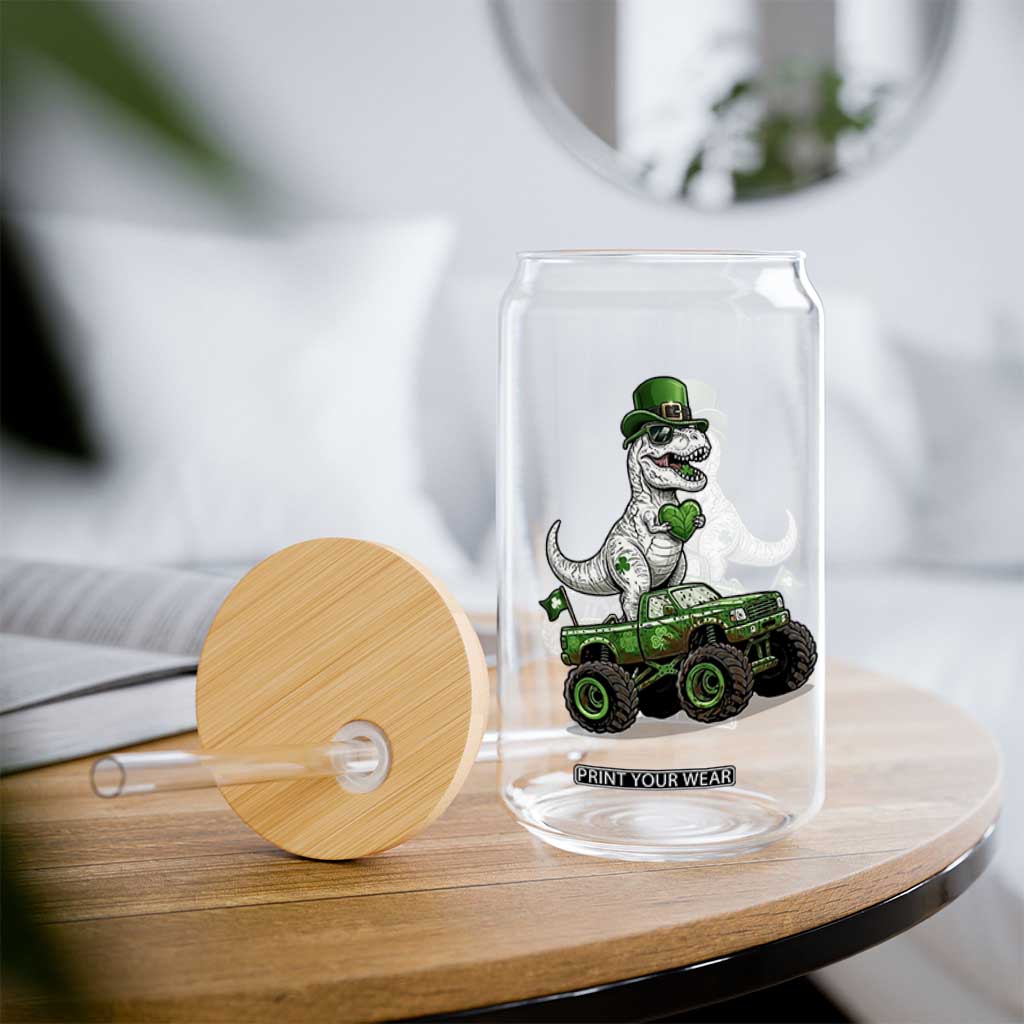Funny St Patricks Day Dinosaur Truck Glass Can Lucky Dino Gift TS12 Print Your Wear
