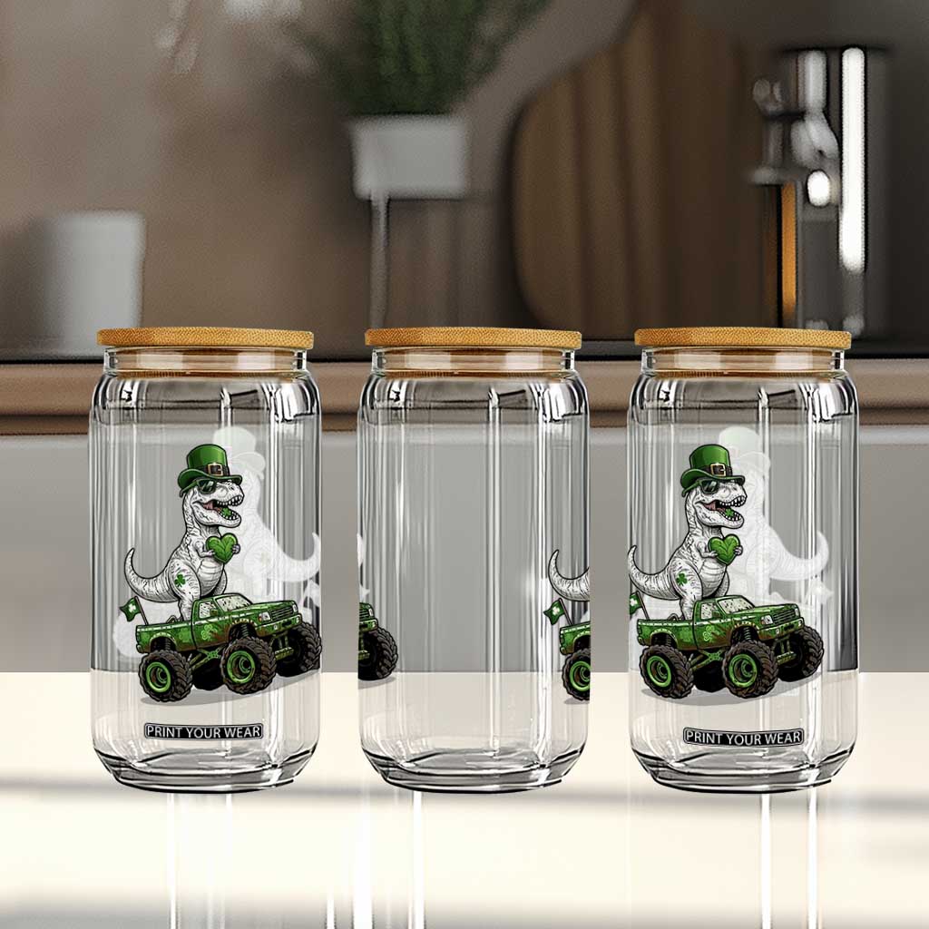 Funny St Patricks Day Dinosaur Truck Glass Can Lucky Dino Gift TS12 Print Your Wear