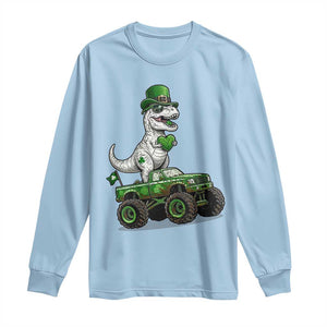 Funny St Patricks Day Dinosaur Truck Long Sleeve Shirt Lucky Dino Gift TS12 Light Blue Print Your Wear