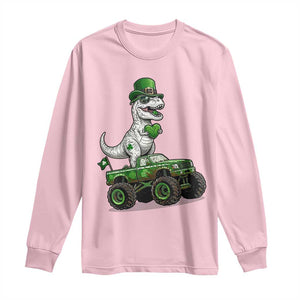 Funny St Patricks Day Dinosaur Truck Long Sleeve Shirt Lucky Dino Gift TS12 Light Pink Print Your Wear