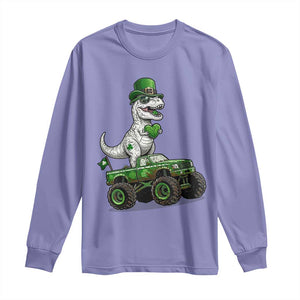 Funny St Patricks Day Dinosaur Truck Long Sleeve Shirt Lucky Dino Gift TS12 Violet Print Your Wear