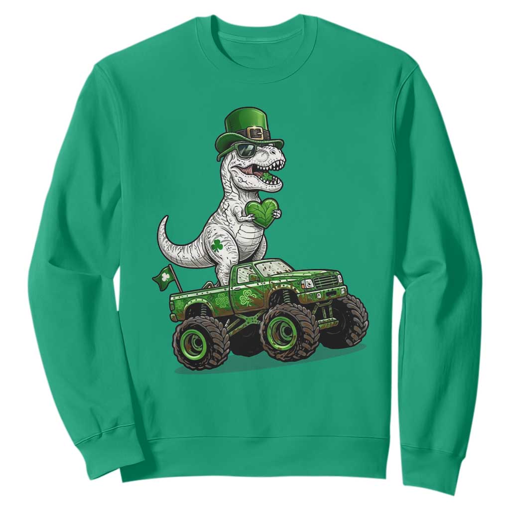 Funny St Patricks Day Dinosaur Truck Sweatshirt Lucky Dino Gift TS12 Irish Green Print Your Wear