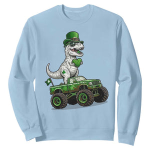 Funny St Patricks Day Dinosaur Truck Sweatshirt Lucky Dino Gift TS12 Light Blue Print Your Wear