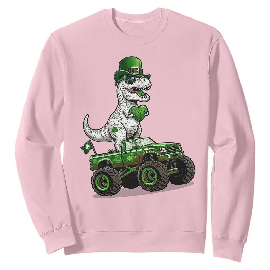 Funny St Patricks Day Dinosaur Truck Sweatshirt Lucky Dino Gift TS12 Light Pink Print Your Wear