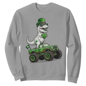 Funny St Patricks Day Dinosaur Truck Sweatshirt Lucky Dino Gift TS12 Sport Gray Print Your Wear