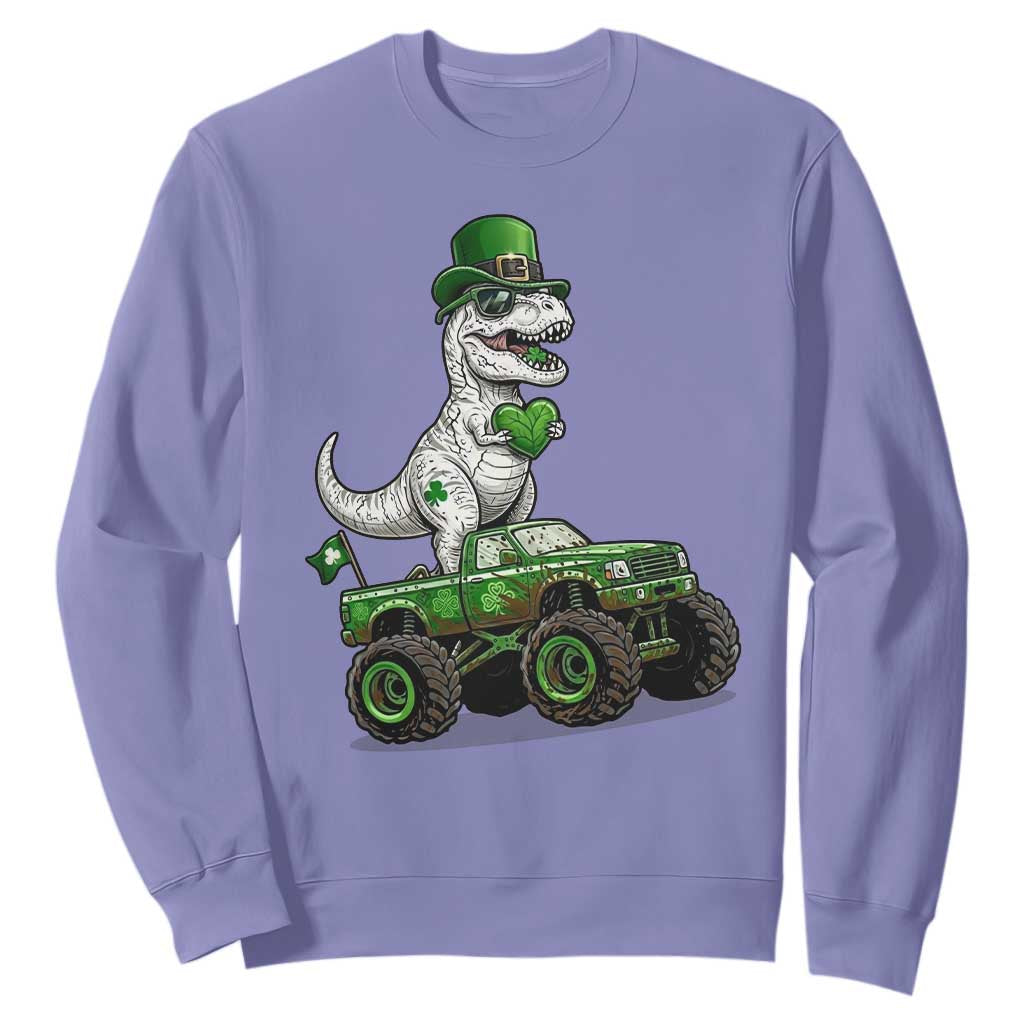 Funny St Patricks Day Dinosaur Truck Sweatshirt Lucky Dino Gift TS12 Violet Print Your Wear