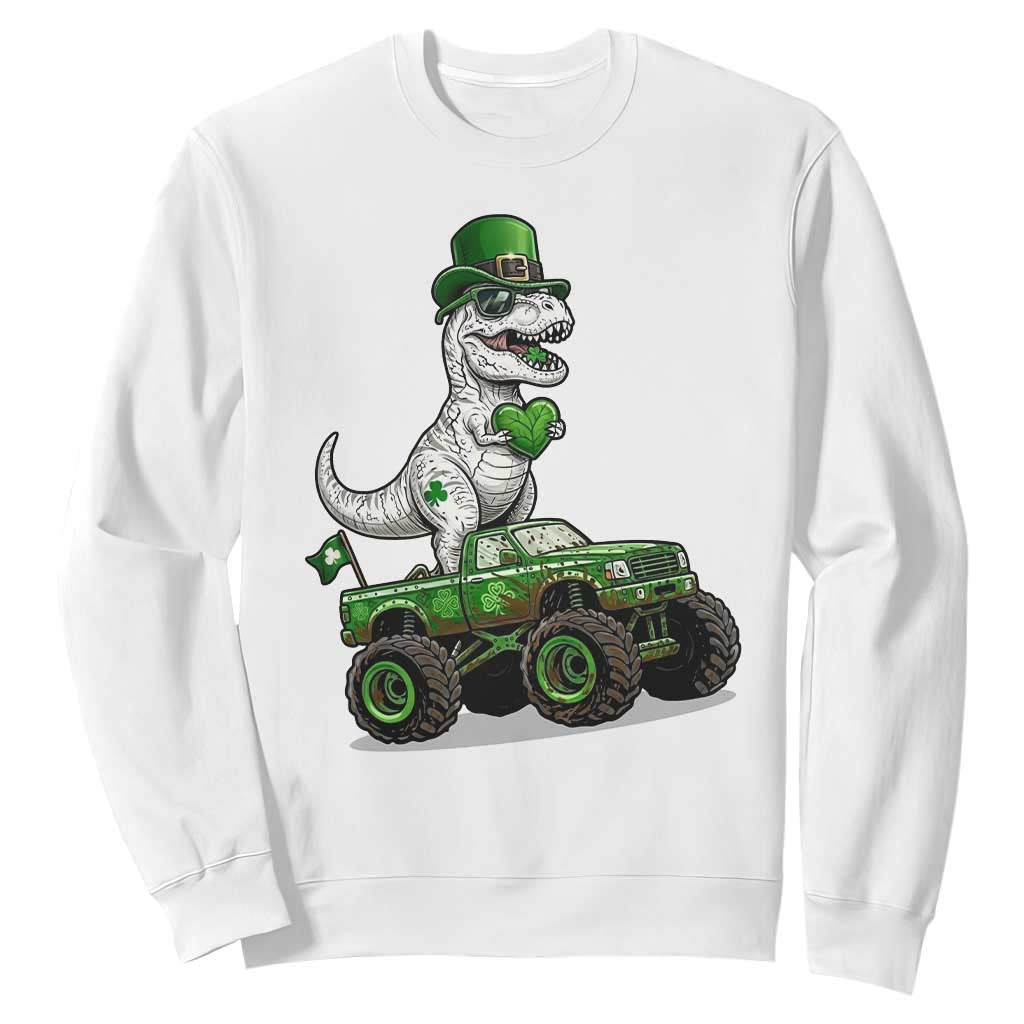 Funny St Patricks Day Dinosaur Truck Sweatshirt Lucky Dino Gift TS12 White Print Your Wear