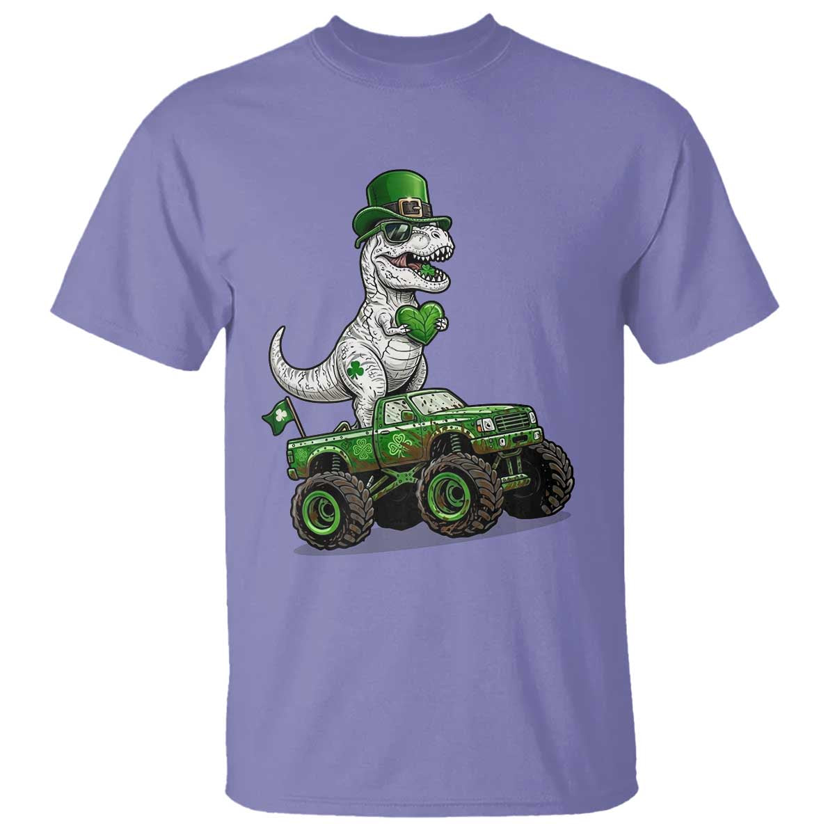Funny St Patricks Day Dinosaur Truck T Shirt Lucky Dino Gift TS12 Violet Print Your Wear