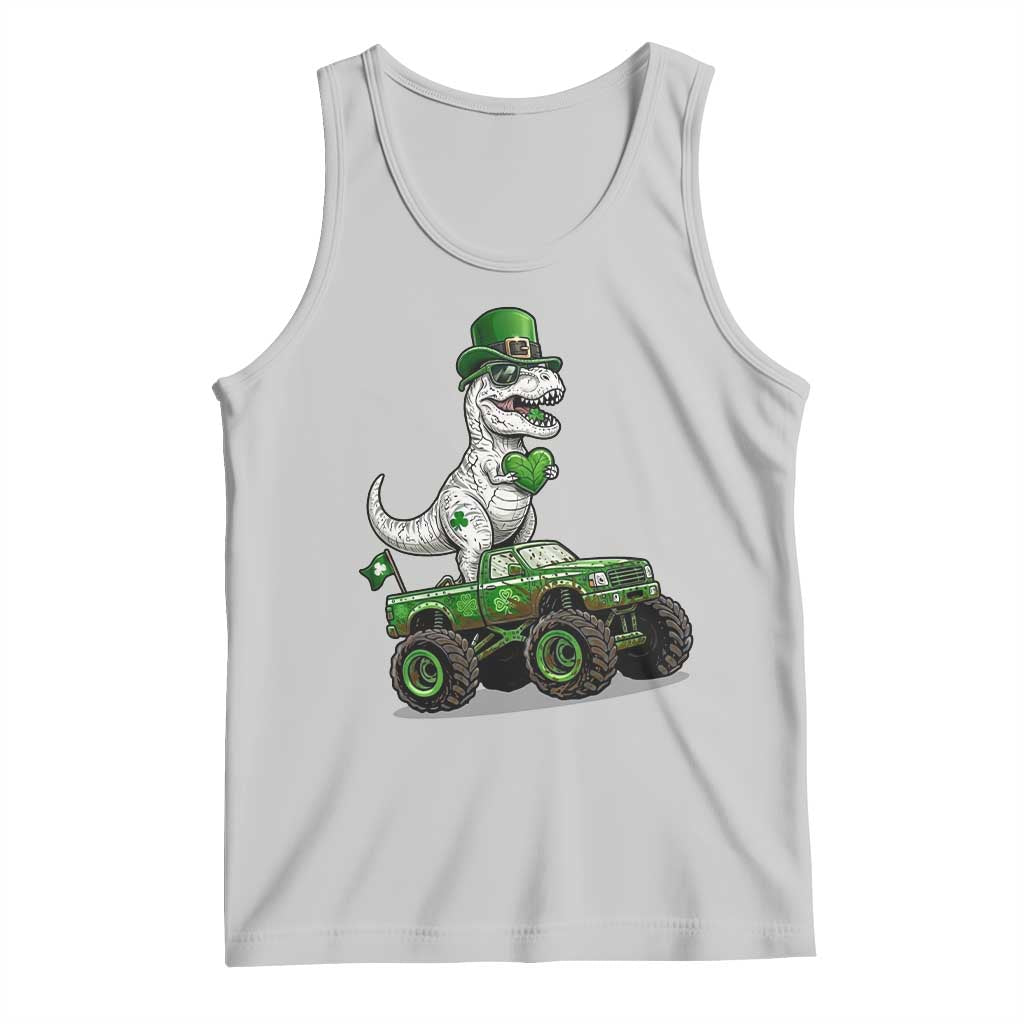 Funny St Patricks Day Dinosaur Truck Tank Top Lucky Dino Gift TS12 Ash Print Your Wear