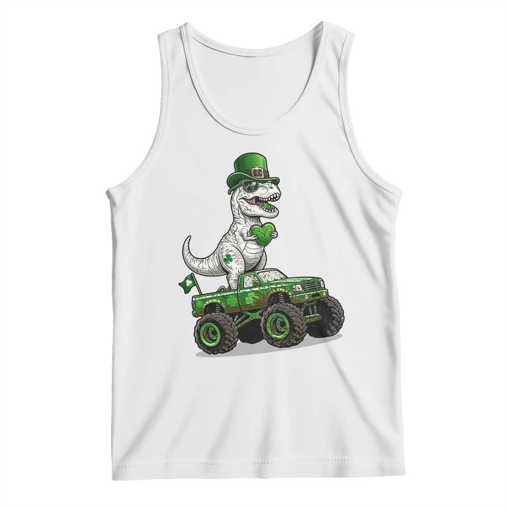 Funny St Patricks Day Dinosaur Truck Tank Top Lucky Dino Gift TS12 White Print Your Wear