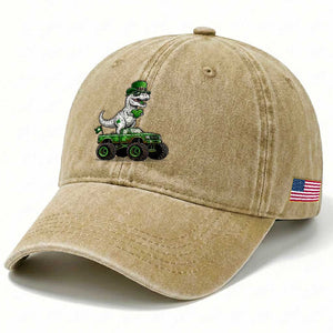 Funny St Patricks Day Dinosaur Truck Washed Cotton Baseball Cap Lucky Dino Gift TS12 Print Your Wear
