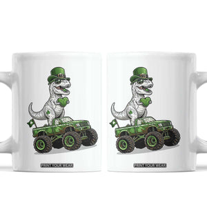 Funny St Patricks Day Dinosaur Truck Coffee Mug Lucky Dino Gift TS12 White Print Your Wear