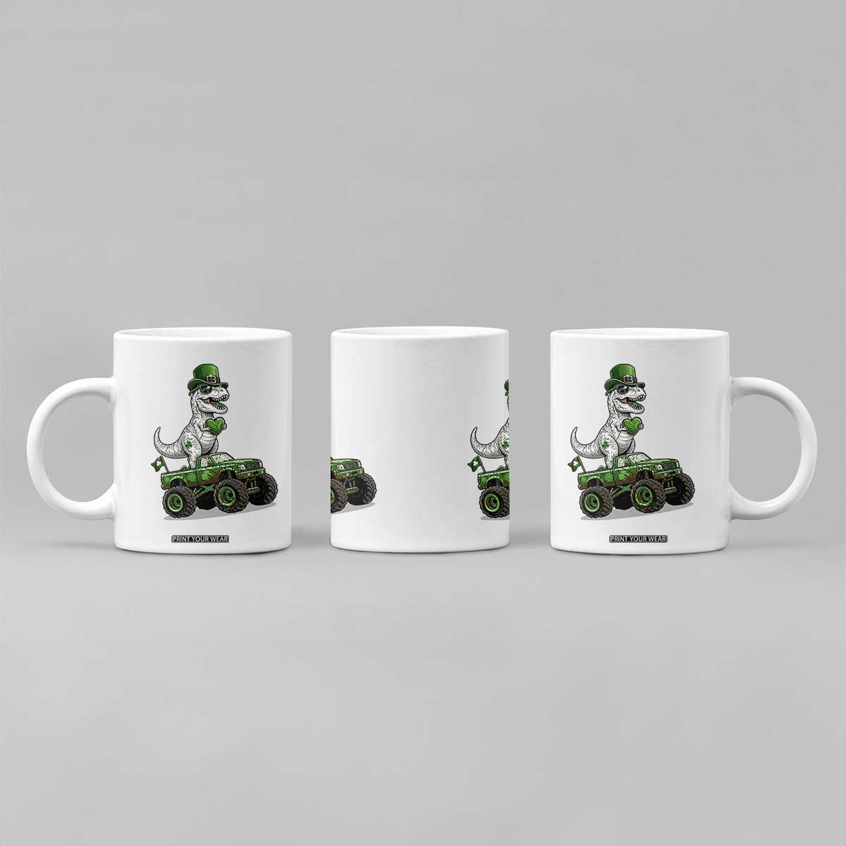 Funny St Patricks Day Dinosaur Truck Coffee Mug Lucky Dino Gift TS12 Print Your Wear