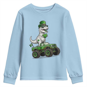 Funny St Patricks Day Dinosaur Truck Youth Sweatshirt Lucky Dino Gift TS12 Light Blue Print Your Wear
