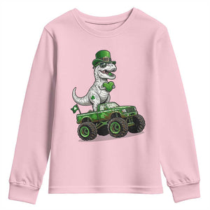 Funny St Patricks Day Dinosaur Truck Youth Sweatshirt Lucky Dino Gift TS12 Light Pink Print Your Wear