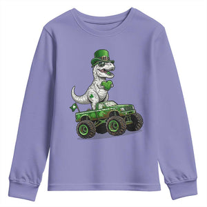 Funny St Patricks Day Dinosaur Truck Youth Sweatshirt Lucky Dino Gift TS12 Violet Print Your Wear