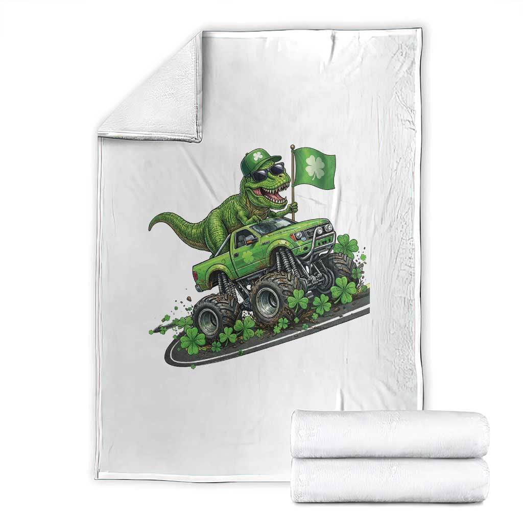 Funny St Patricks Day Dinosaur Truck Throw Blanket Irish Holiday Gift TS12 White Print Your Wear
