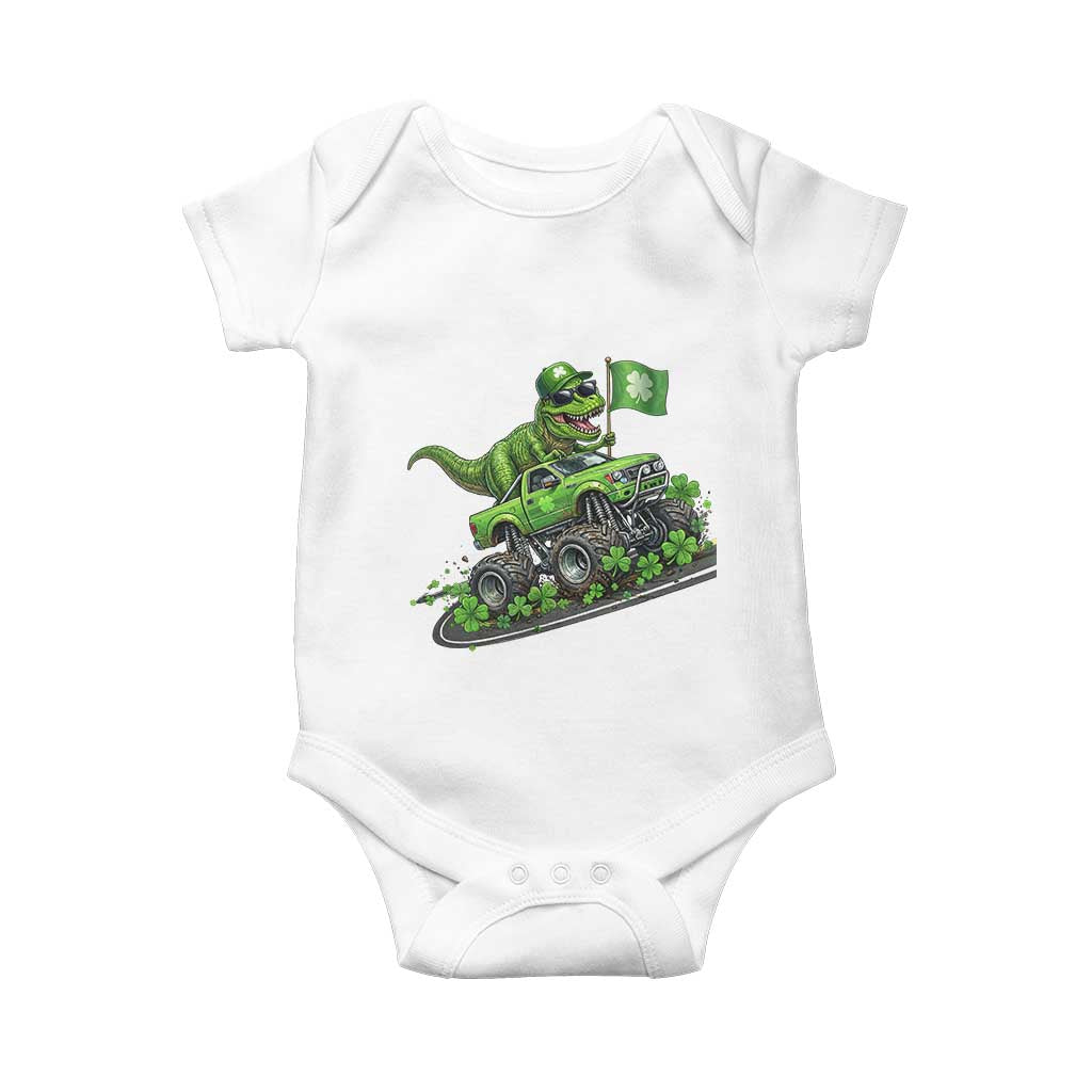 Funny St Patricks Day Dinosaur Truck Baby Onesie Irish Holiday Gift TS12 White Print Your Wear