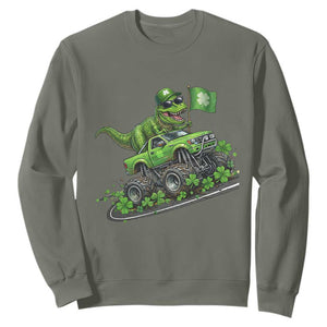 Funny St Patricks Day Dinosaur Truck Sweatshirt Irish Holiday Gift TS12 Military Green Print Your Wear