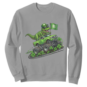 Funny St Patricks Day Dinosaur Truck Sweatshirt Irish Holiday Gift TS12 Sport Gray Print Your Wear