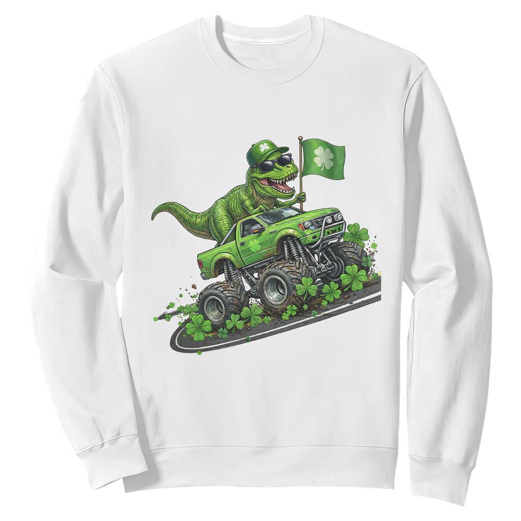 Funny St Patricks Day Dinosaur Truck Sweatshirt Irish Holiday Gift TS12 White Print Your Wear