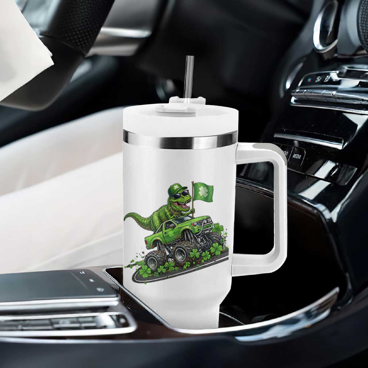 Funny St Patricks Day Dinosaur Truck Tumbler With Handle Irish Holiday Gift TS12 Print Your Wear