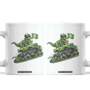 Funny St Patricks Day Dinosaur Truck Coffee Mug Irish Holiday Gift TS12 White Print Your Wear