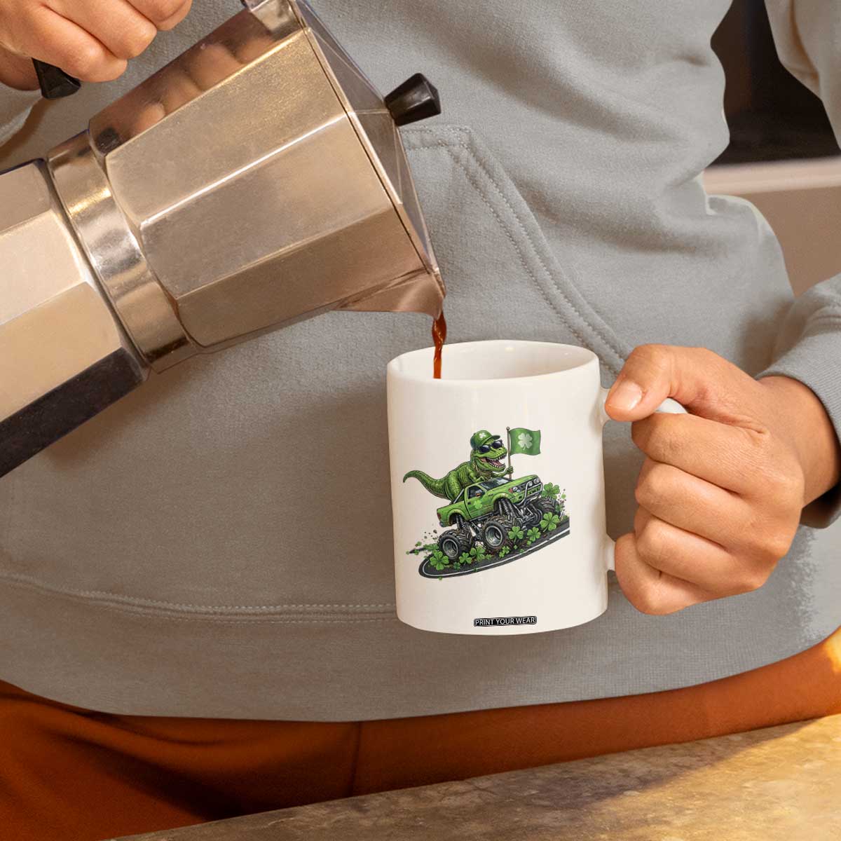 Funny St Patricks Day Dinosaur Truck Coffee Mug Irish Holiday Gift TS12 Print Your Wear