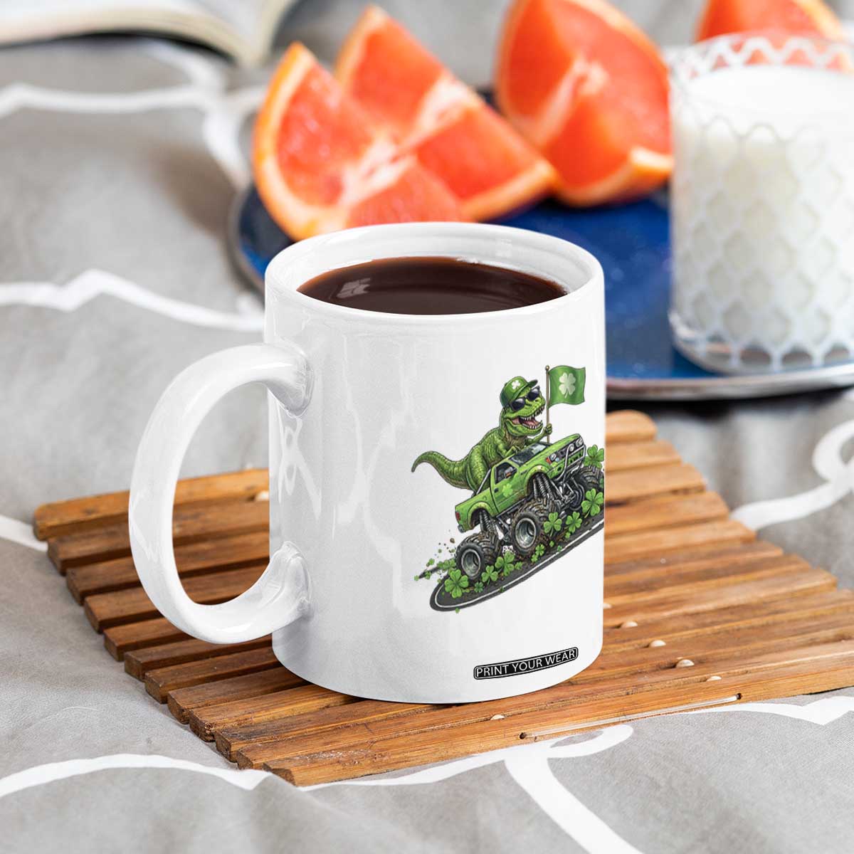 Funny St Patricks Day Dinosaur Truck Coffee Mug Irish Holiday Gift TS12 Print Your Wear