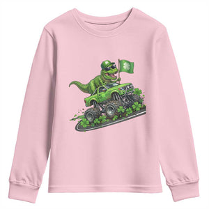 Funny St Patricks Day Dinosaur Truck Youth Sweatshirt Irish Holiday Gift TS12 Light Pink Print Your Wear
