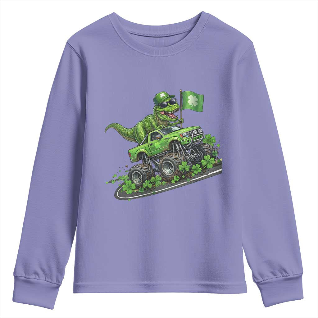 Funny St Patricks Day Dinosaur Truck Youth Sweatshirt Irish Holiday Gift TS12 Violet Print Your Wear